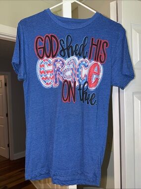 Blue Short Sleeve Graphic Tee - "God Shed His Grace"